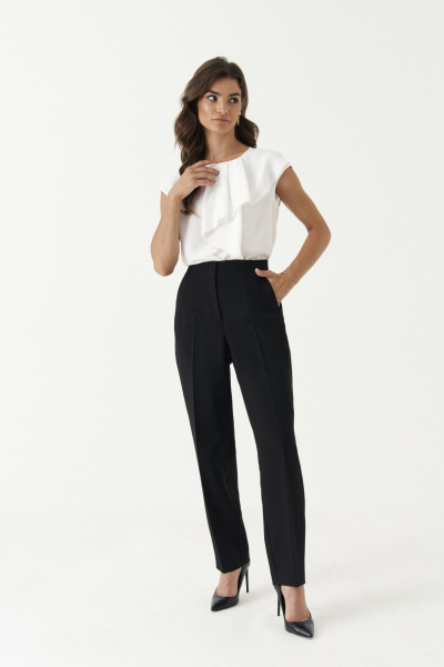 Брюки классические зауженные с высокой посадкой Панда 194460w черный - фото 1