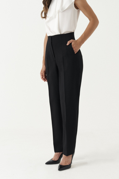 Брюки классические зауженные с высокой посадкой Панда 194460w черный - фото 2