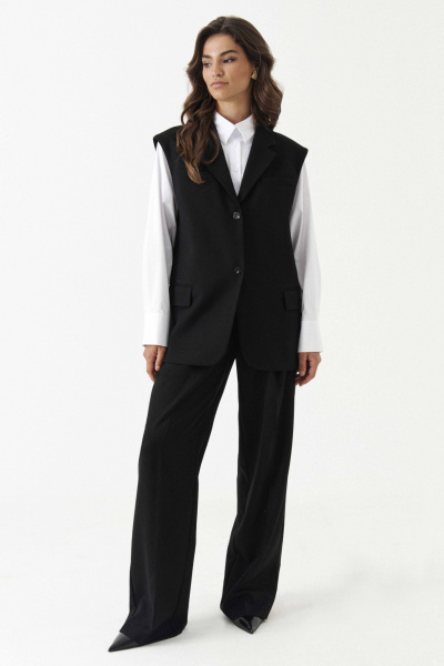 Деловой жилет на подкладке с рельефами и карманами Панда 199837w черный - фото 4