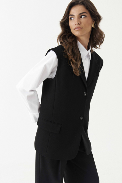 Деловой жилет на подкладке с рельефами и карманами Панда 199837w черный - фото 7