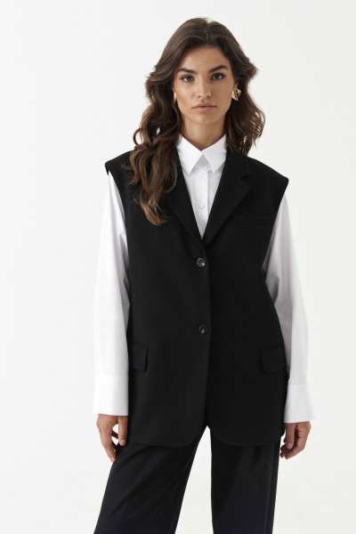 Деловой жилет на подкладке с рельефами и карманами Панда 199837w черный - фото 10