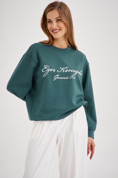 Зеленый свитшот из трикотажа с свободным кроем EZER 1602 глубокий_зеленый - фото 8