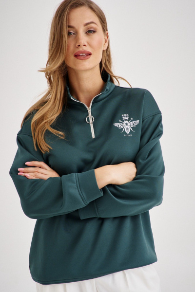 Зеленый свитшот на молнии с вышивкой пчелки EZER 1603 глубокий_зеленый - фото 7