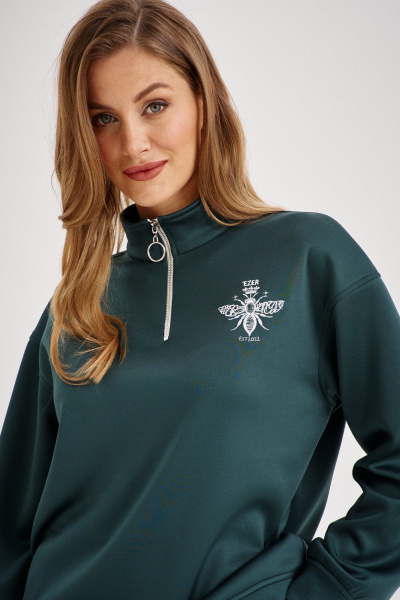 Зеленый свитшот на молнии с вышивкой пчелки EZER 1603 глубокий_зеленый - фото 5