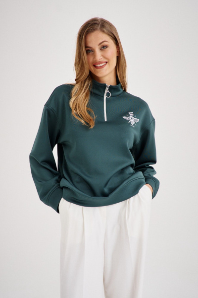 Зеленый свитшот на молнии с вышивкой пчелки EZER 1603 глубокий_зеленый - фото 2