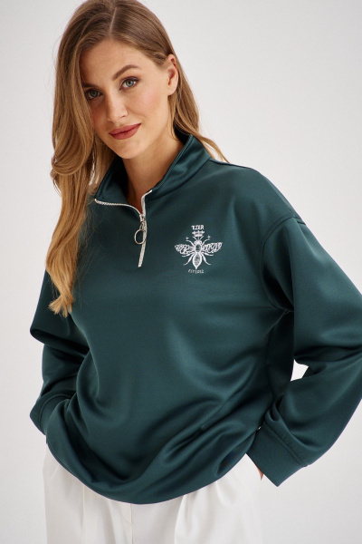 Зеленый свитшот на молнии с вышивкой пчелки EZER 1603 глубокий_зеленый - фото 1