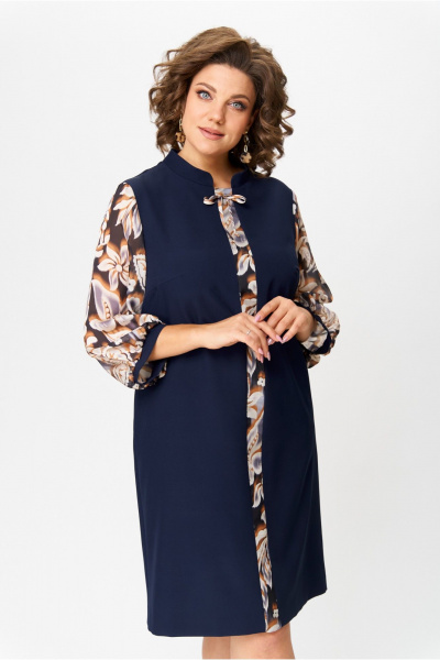 Прямое синее платье с рельефами и карманами, круглый год Moda Versal П2104 т.синий - фото 7