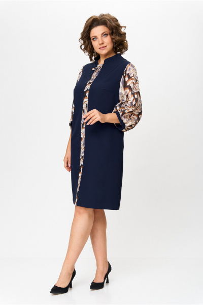 Прямое синее платье с рельефами и карманами, круглый год Moda Versal П2104 т.синий - фото 5