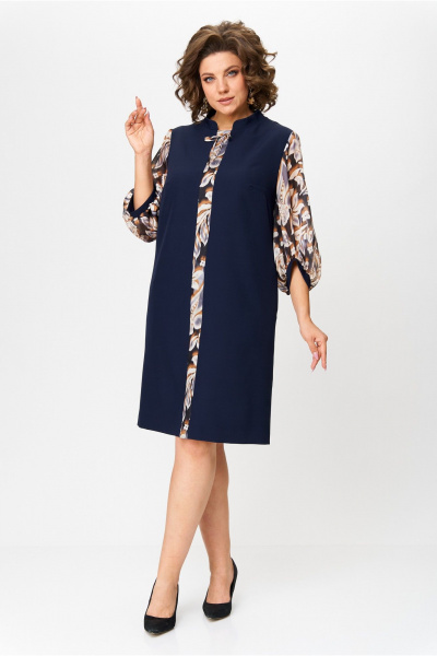 Прямое синее платье с рельефами и карманами, круглый год Moda Versal П2104 т.синий - фото 3