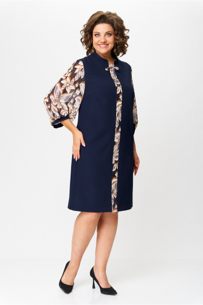 Прямое синее платье с рельефами и карманами, круглый год Moda Versal П2104 т.синий - фото 2