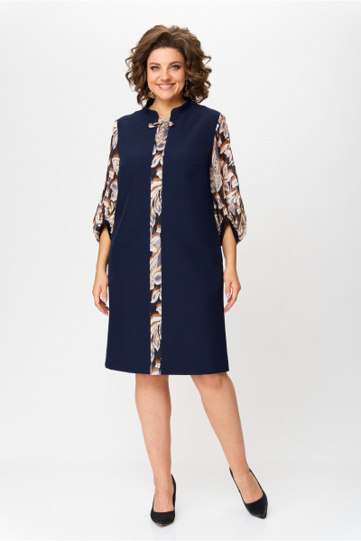 Прямое синее платье с рельефами и карманами, круглый год Moda Versal П2104 т.синий - фото 1