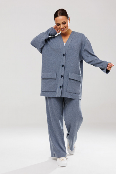 Голубой костюм из трикотажа с накладными карманами Mubliz 122 - фото 11