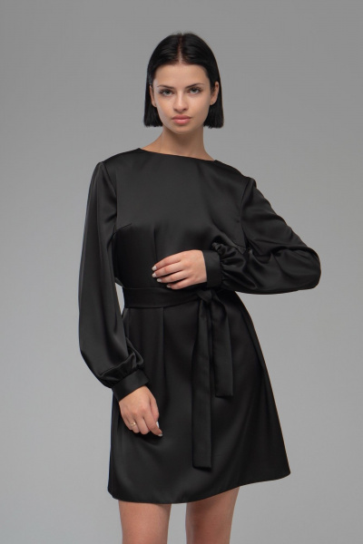 Платье трапеция из плотной ткани с эффектом шелка AVEEVA 5147 черный - фото 11