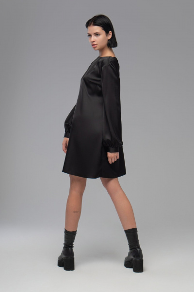Платье трапеция из плотной ткани с эффектом шелка AVEEVA 5147 черный - фото 9