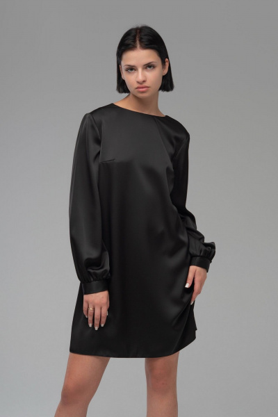 Платье трапеция из плотной ткани с эффектом шелка AVEEVA 5147 черный - фото 7