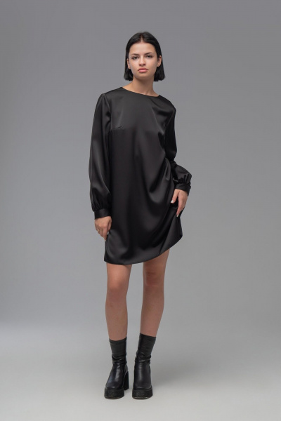 Платье трапеция из плотной ткани с эффектом шелка AVEEVA 5147 черный - фото 4
