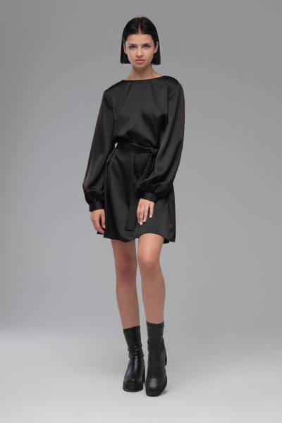 Платье трапеция из плотной ткани с эффектом шелка AVEEVA 5147 черный - фото 3