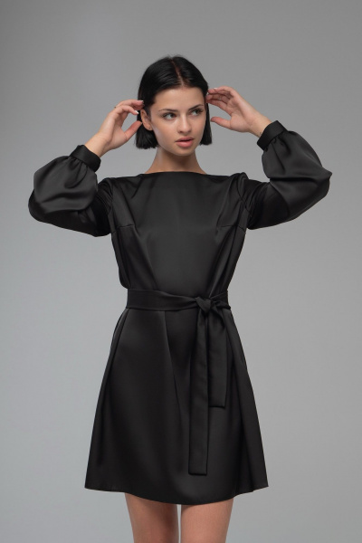Платье трапеция из плотной ткани с эффектом шелка AVEEVA 5147 черный - фото 2