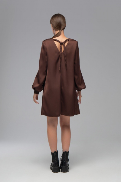 Платье трапеция из плотной ткани с эффектом шелка AVEEVA 5147 шоколадный - фото 7