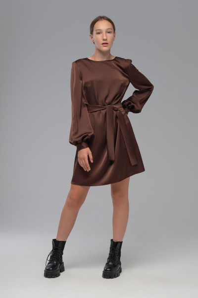 Платье трапеция из плотной ткани с эффектом шелка AVEEVA 5147 шоколадный - фото 6