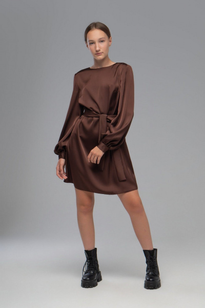 Платье трапеция из плотной ткани с эффектом шелка AVEEVA 5147 шоколадный - фото 5
