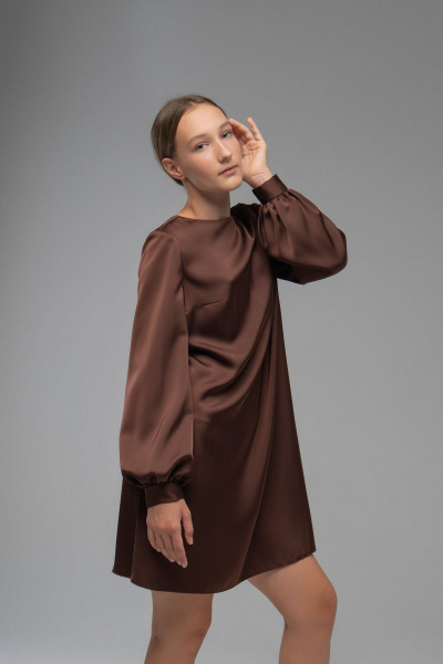 Платье трапеция из плотной ткани с эффектом шелка AVEEVA 5147 шоколадный - фото 4