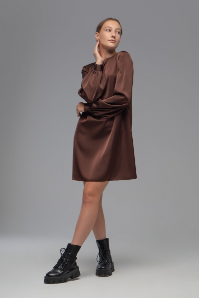 Платье трапеция из плотной ткани с эффектом шелка AVEEVA 5147 шоколадный - фото 3