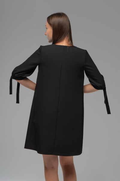 Свободное платье-трапеция рукав 3/4 на завязках AVEEVA 5145 черный - фото 3