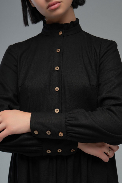 Платье из льна грубой обработки в стиле casual AVEEVA 5208 черный - фото 5