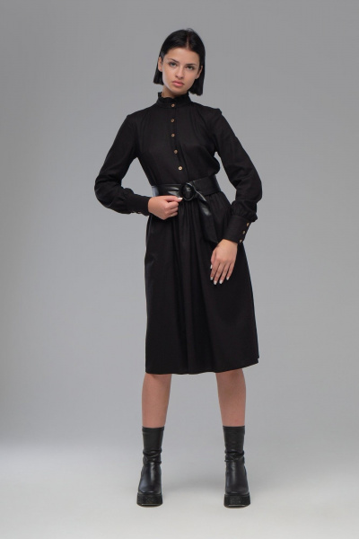 Платье из льна грубой обработки в стиле casual AVEEVA 5208 черный - фото 4