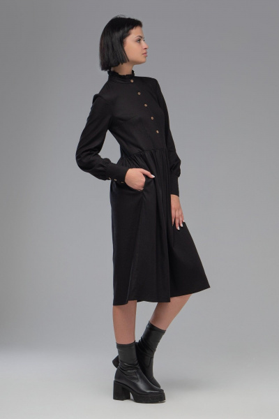 Платье из льна грубой обработки в стиле casual AVEEVA 5208 черный - фото 2