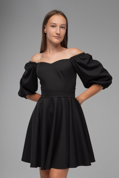 Нарядное платье с двойным лифом и рукавами буфами AVEEVA 5294 черный - фото 7
