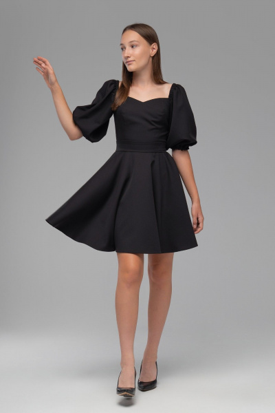 Нарядное платье с двойным лифом и рукавами буфами AVEEVA 5294 черный - фото 5