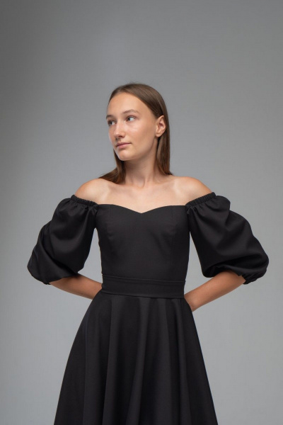 Нарядное платье с двойным лифом и рукавами буфами AVEEVA 5294 черный - фото 4