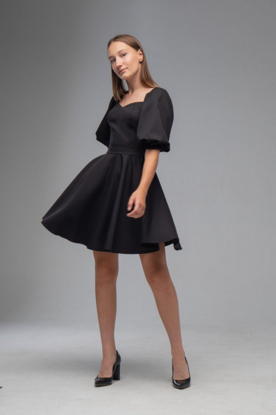 Нарядное платье с двойным лифом и рукавами буфами AVEEVA 5294 черный - фото 2