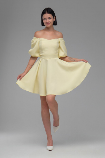 Нарядное платье с двойным лифом и рукавами буфами AVEEVA 5294 желтый - фото 1