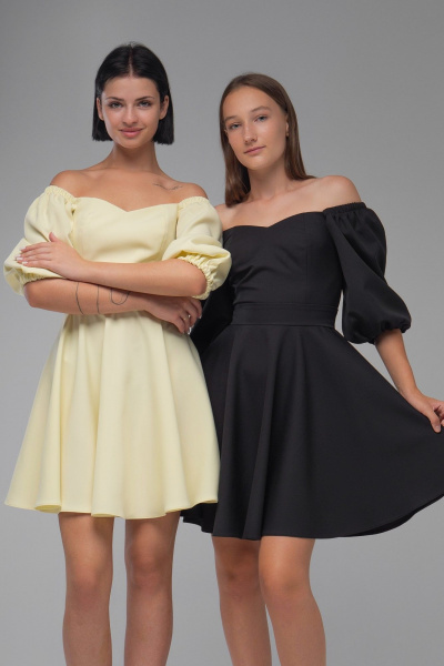 Нарядное платье с двойным лифом и рукавами буфами AVEEVA 5294 желтый - фото 6