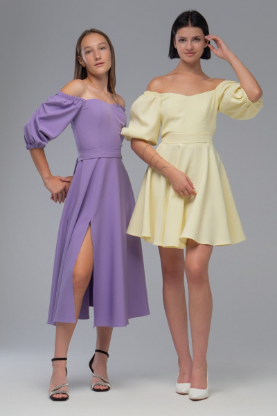 Нарядное платье с двойным лифом и рукавами буфами AVEEVA 5294.1 лаванда - фото 2