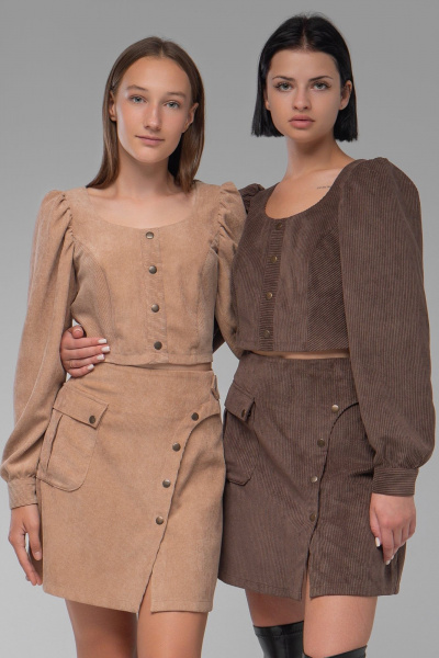 Юбка из вельвета длиной 45 см с отделкой из кнопок AVEEVA 5332 темный_бежевый - фото 8