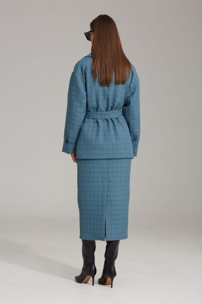 Комплект жакет и юбка из фактурной ткани с пиджачным воротником N.O.W. 1486 сизый - фото 7