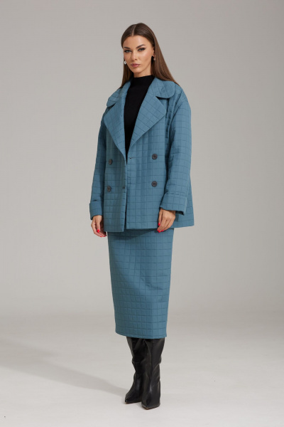 Комплект жакет и юбка из фактурной ткани с пиджачным воротником N.O.W. 1486 сизый - фото 6