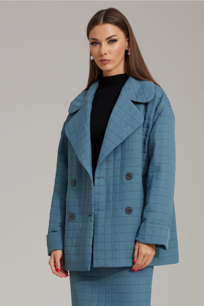 Комплект жакет и юбка из фактурной ткани с пиджачным воротником N.O.W. 1486 сизый - фото 4