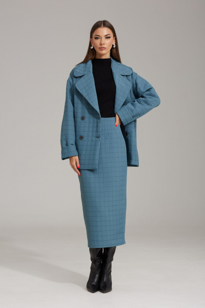 Комплект жакет и юбка из фактурной ткани с пиджачным воротником N.O.W. 1486 сизый - фото 3