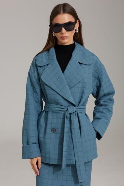 Комплект жакет и юбка из фактурной ткани с пиджачным воротником N.O.W. 1486 сизый - фото 2