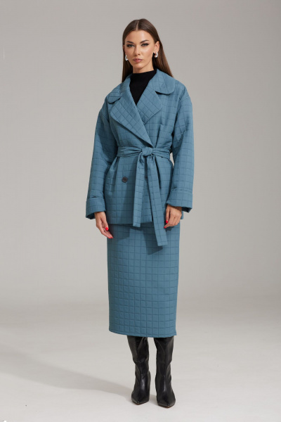 Комплект жакет и юбка из фактурной ткани с пиджачным воротником N.O.W. 1486 сизый - фото 1