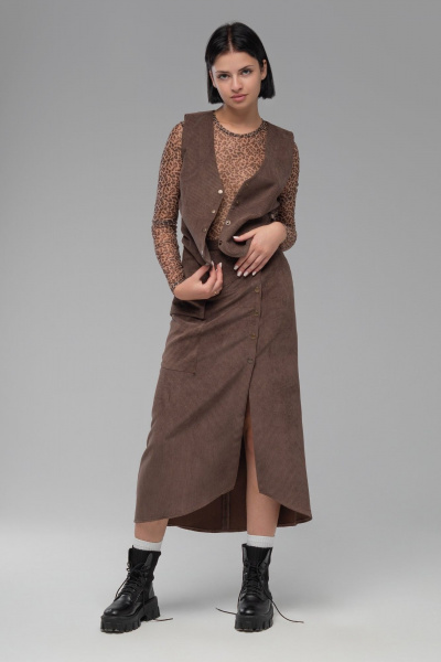 Длинная юбка из вельвета по среднему шву 90 см с кнопками AVEEVA 5333 шоколадный - фото 2