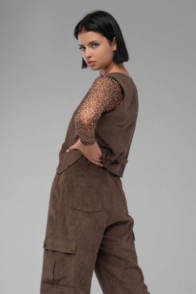 Брюки из вельвета на кнопках с зауженным кроем AVEEVA 5836 шоколадный - фото 4