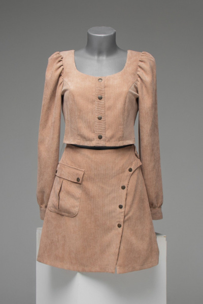 Топ из вельвета с имитацией застежки AVEEVA 5460 темный_бежевый - фото 5