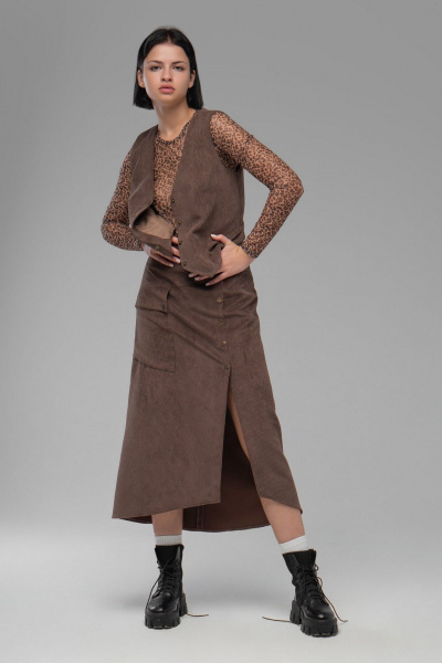 Лонгслив из сетки коричневого цвета с рукавом 62 см AVEEVA 5473 лео - фото 1