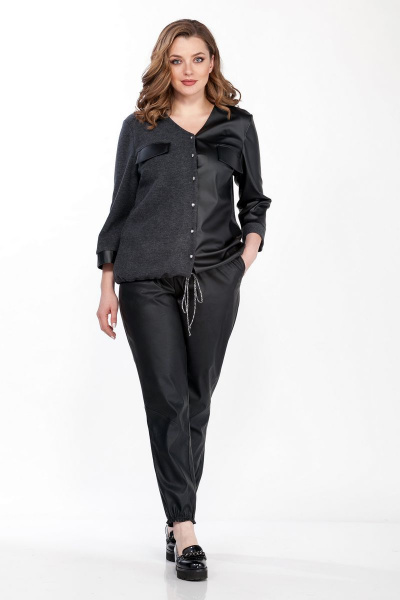 Жакет свободного силуэта с комбинированной текстурой Belinga 5078 черн-графит - фото 1